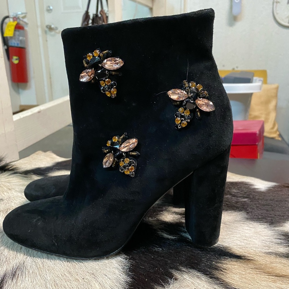 Alex + Alex Black Suede Crystal Bee Ankle Boots
